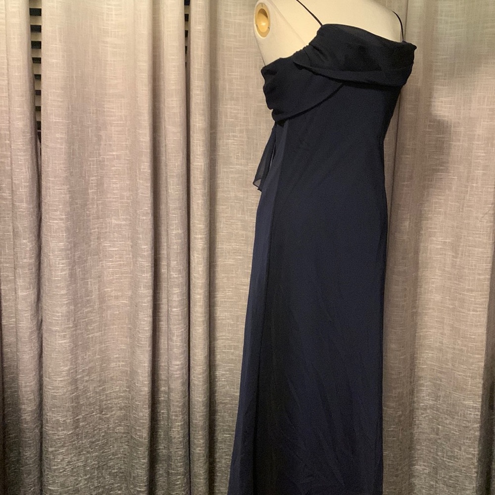 Alyn Paige navy chiffon full length dress